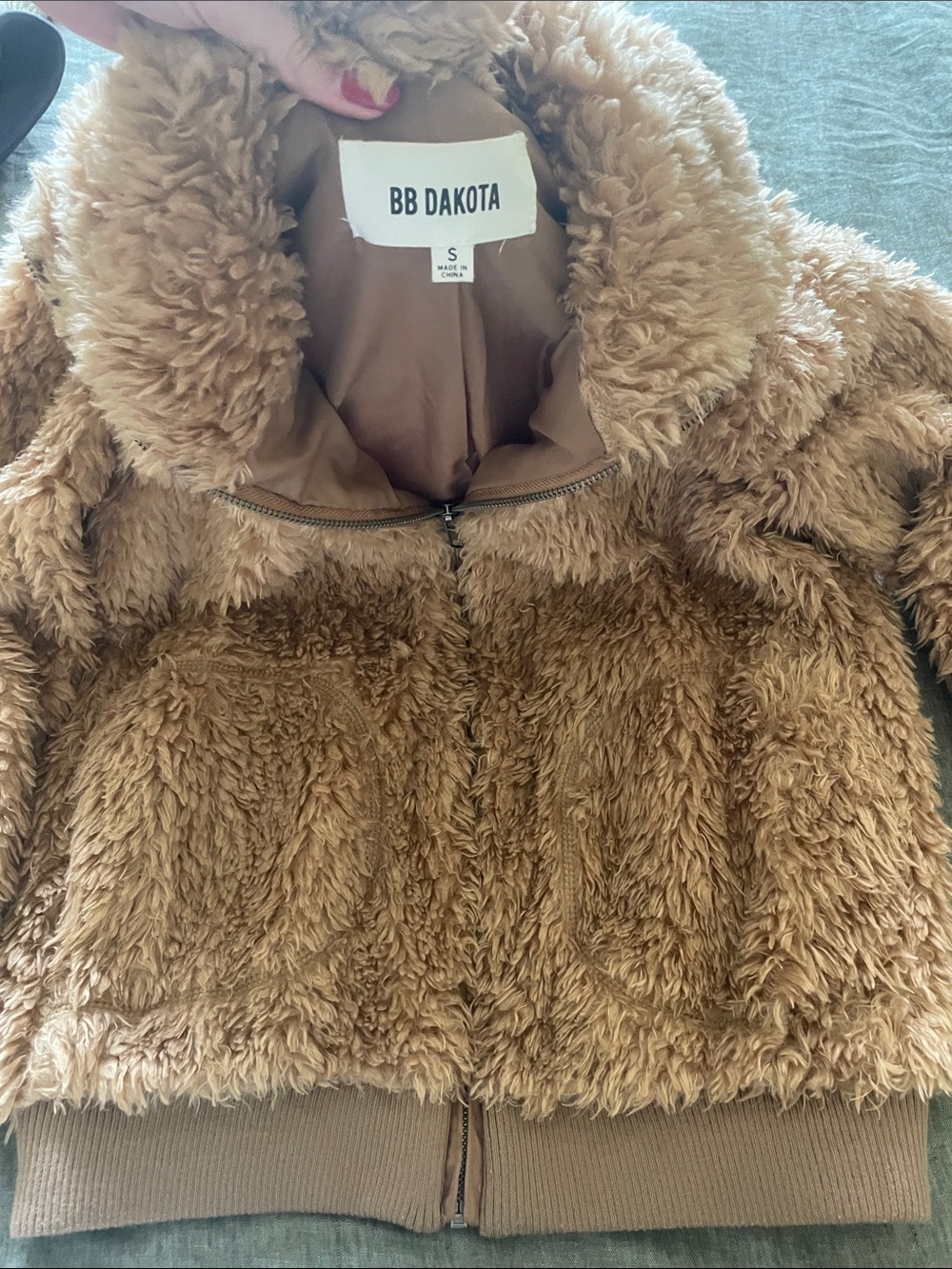 BB Dakota Plush Teddy Jacket in Camel Brown